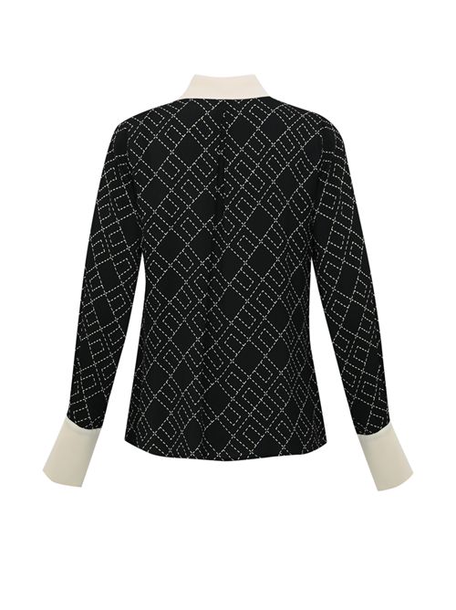 Camicia in gerogette con stampa logo bicolor Nero/Milk Elisabetta Franchi | CA10456E2EF3